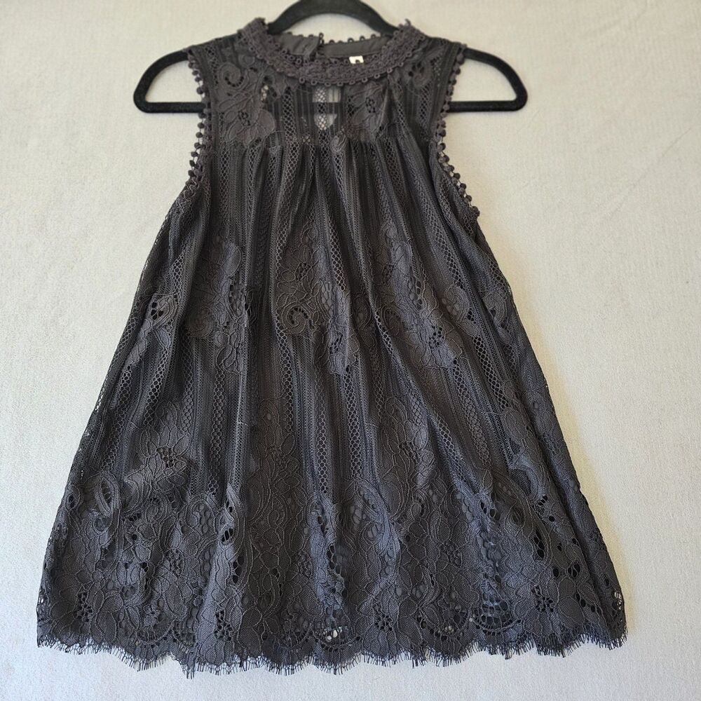 Womens S Lace Tank Mock Neck Lined Semi Sheer. Feminine, Goth, Witchy.